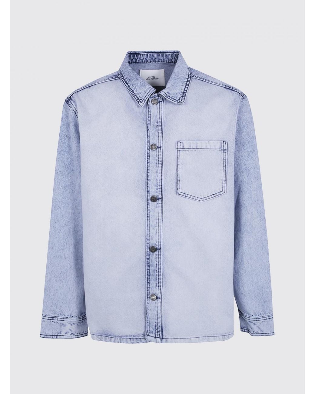 Les Deux Blue Cotton Denim Shirt With Classic Collar And Patch Pocket for men