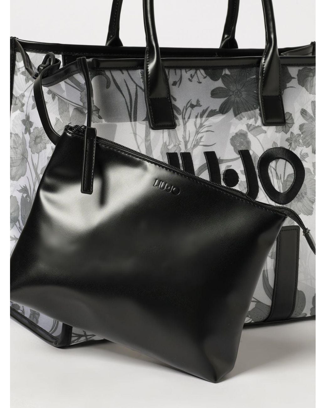 Liu Jo Gray Floral Print Nylon Tote Bag With Internal Pouch