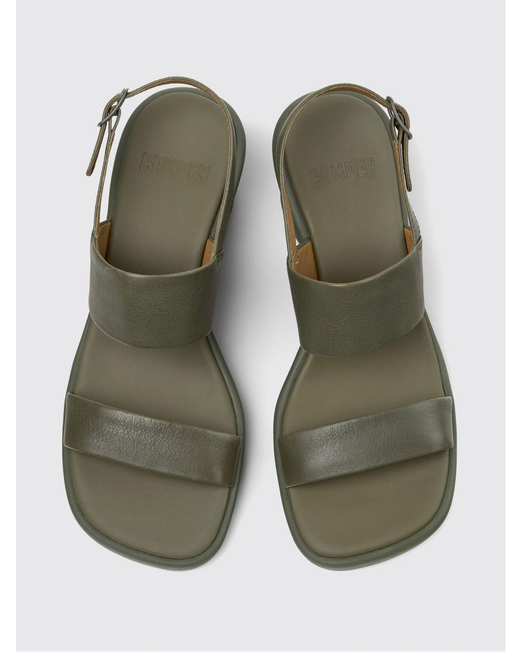 Camper Green Louise Leather Wedge Sandal