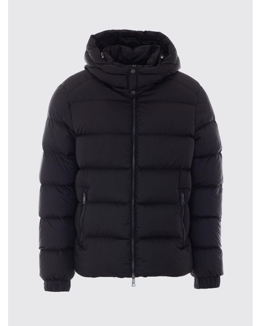 Add Black Quilted Polyester Short Down Jacket With Hood And Metal Zip for men