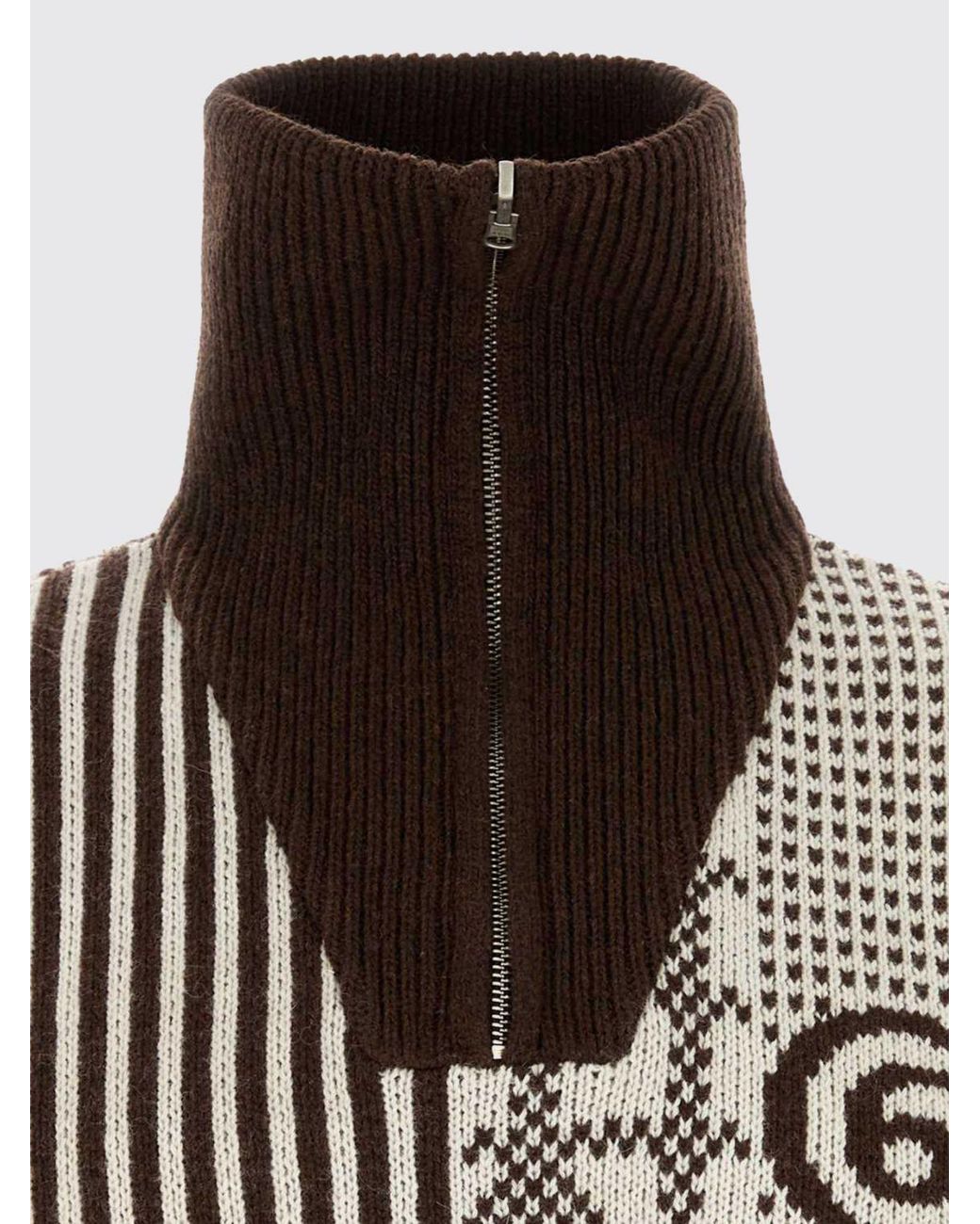 MM6 by Maison Margiela Gray Striped Wool-Blend High-Neck Zip Jumper for men