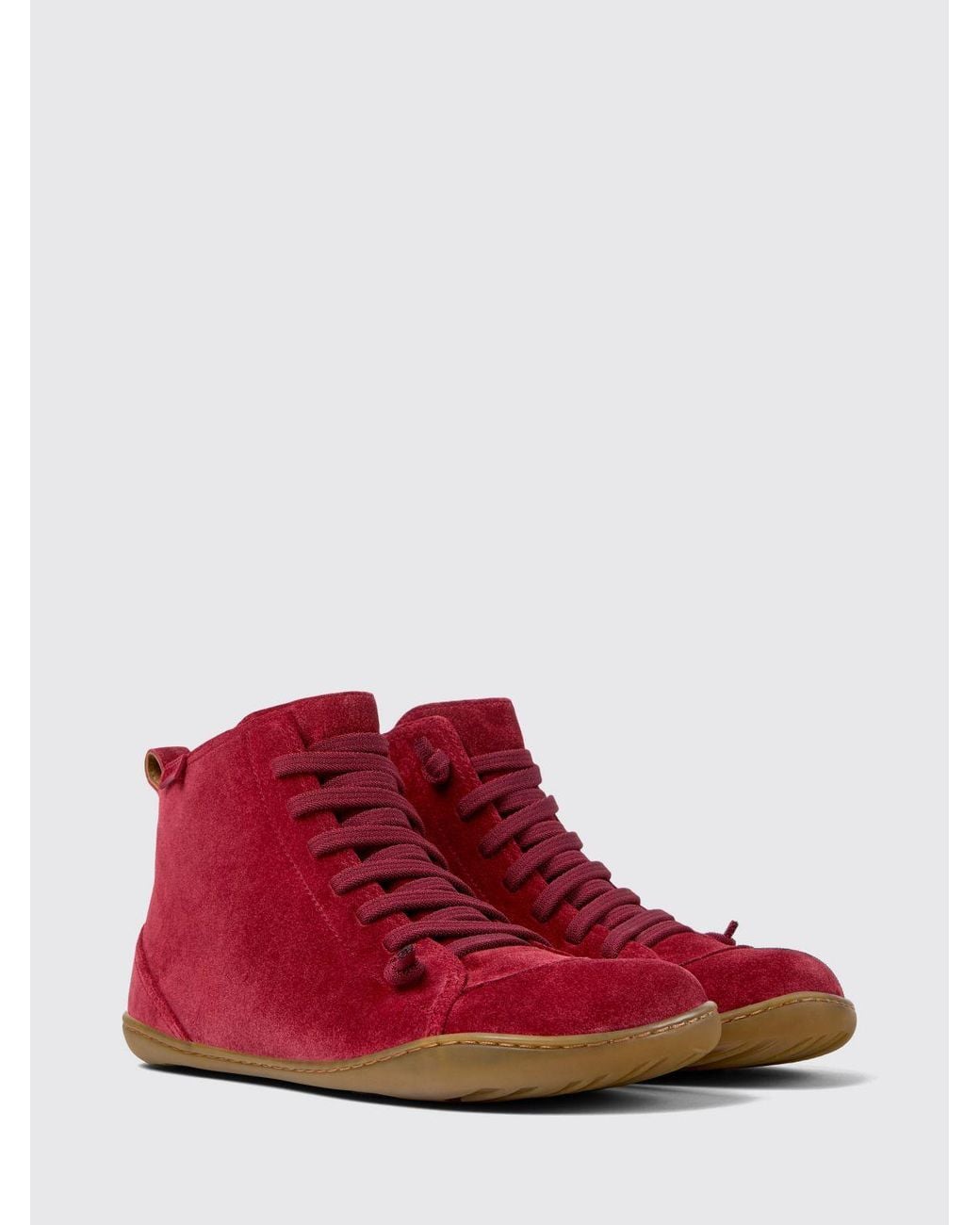 Camper Red Peu Suede Outdoor Ankle Boots With Elastic Laces And Zip