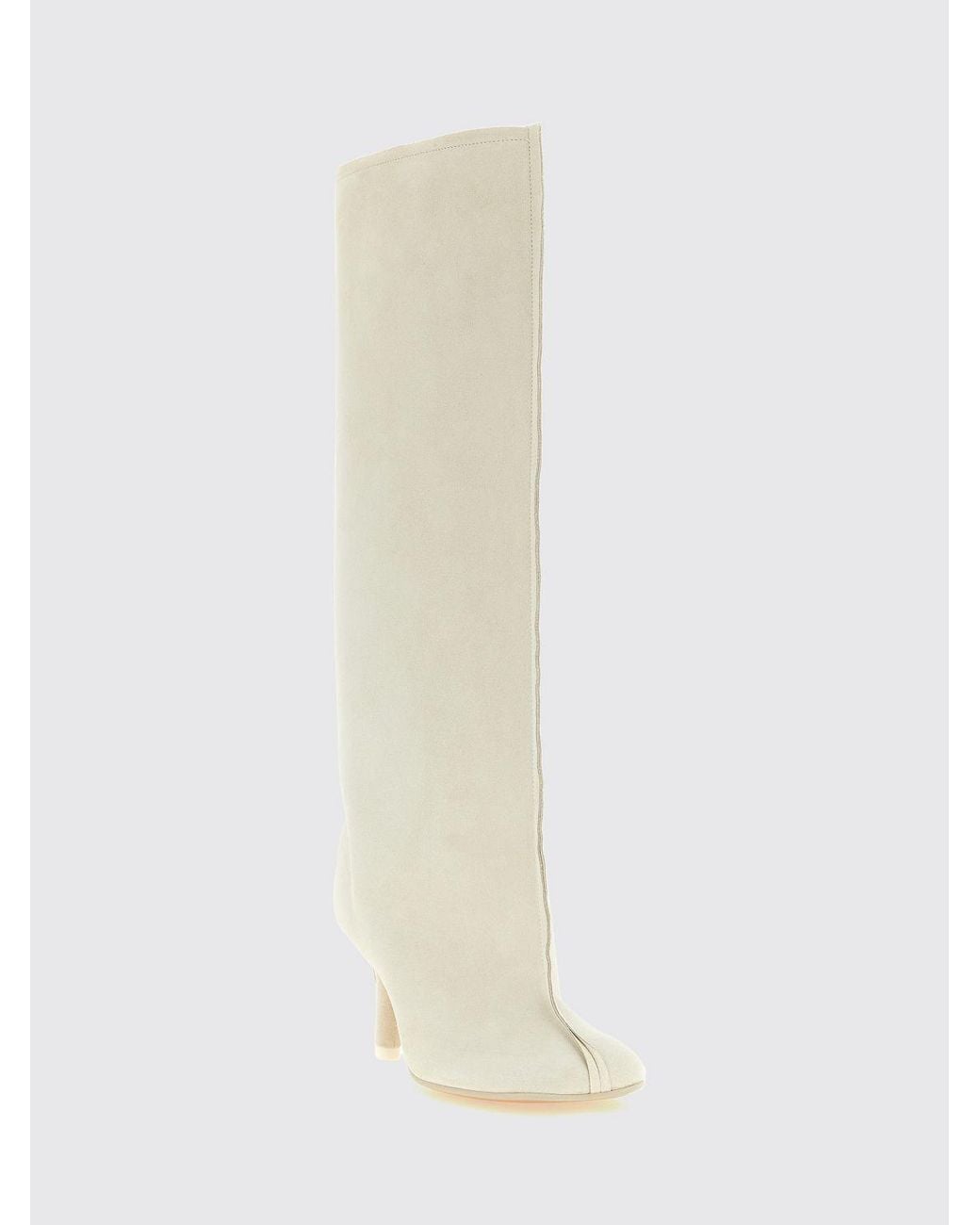 MM6 by Maison Margiela White Anatomic Suede Knee-High Boots With Stiletto Heel