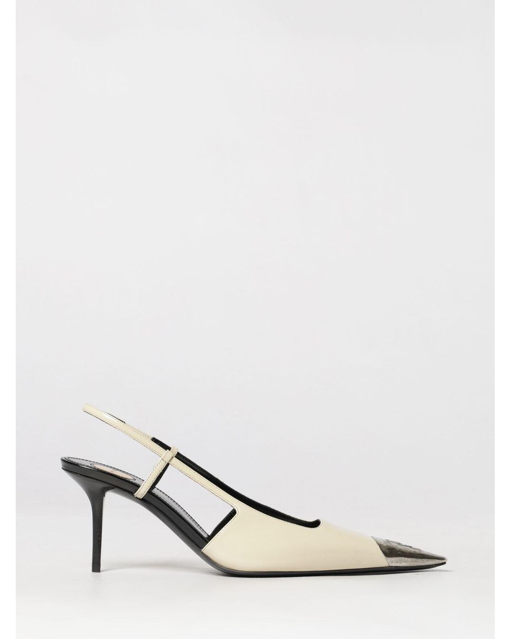 Saint Laurent White Jeanne Ysl Monogram Calfskin Slingback Pumps