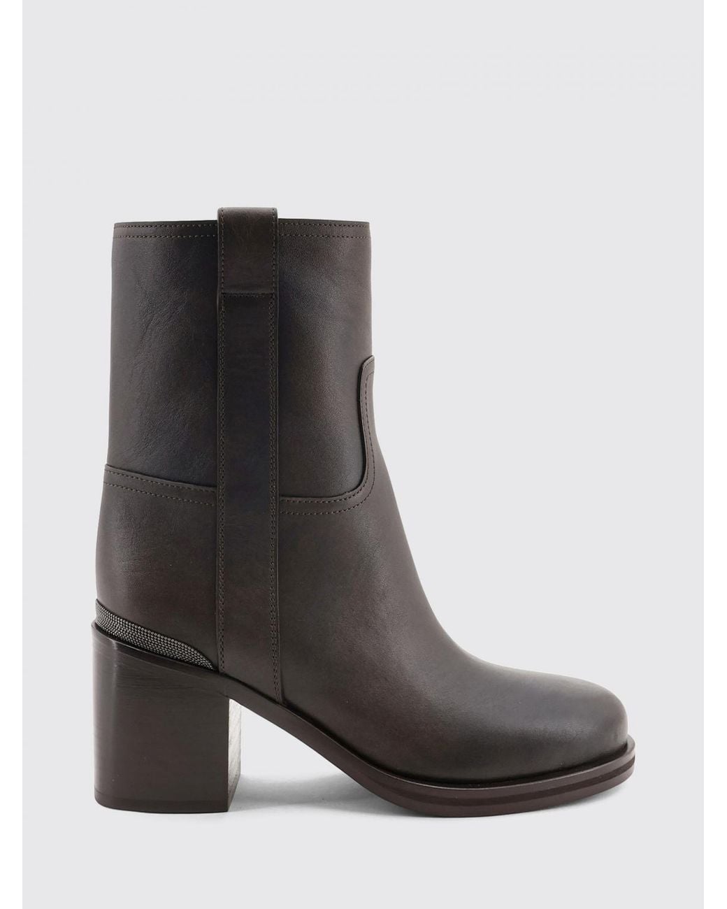 Brunello Cucinelli Black Leather Biker Boots With Monili And Medium Heel