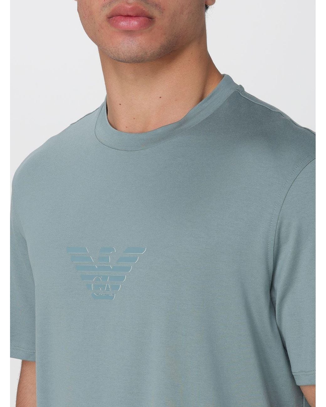 Emporio Armani Blue Basic Cotton T-Shirt With Eagle for men