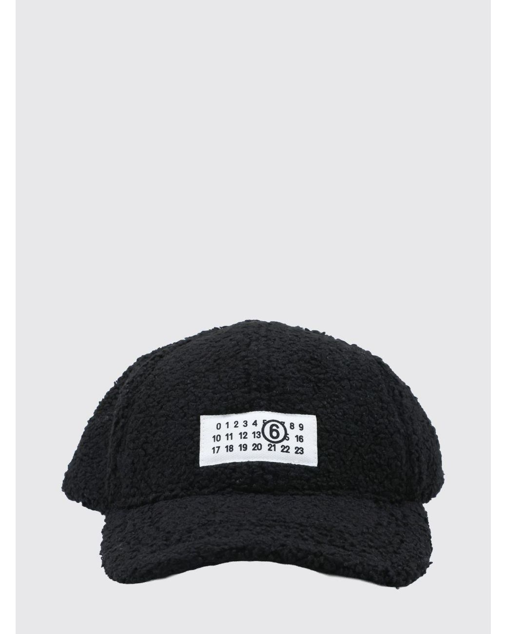 MM6 by Maison Margiela Black Shearling Baseball Cap With Numeric Logo