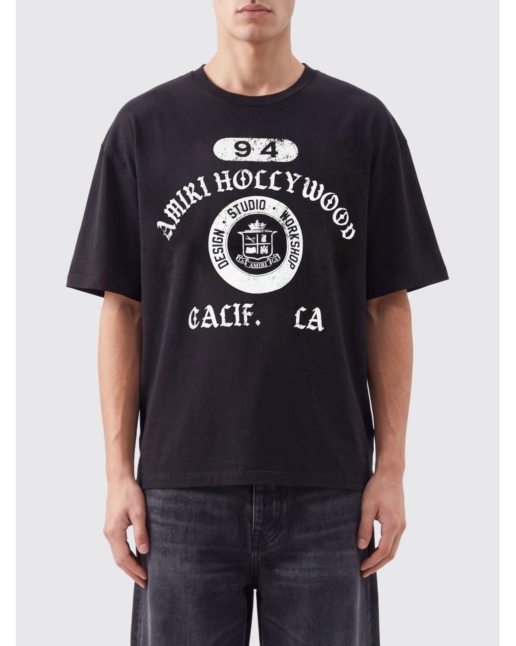 Amiri Blue Cotton T-Shirt With Contrasting Logo And Dropped Shoulders for men