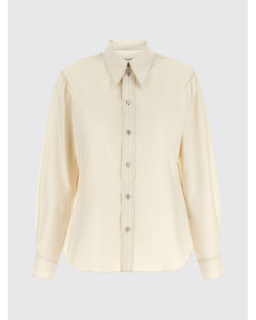 Lemaire Natural Long-Sleeved Cotton And Silk Blend Shirt With Curved Hem