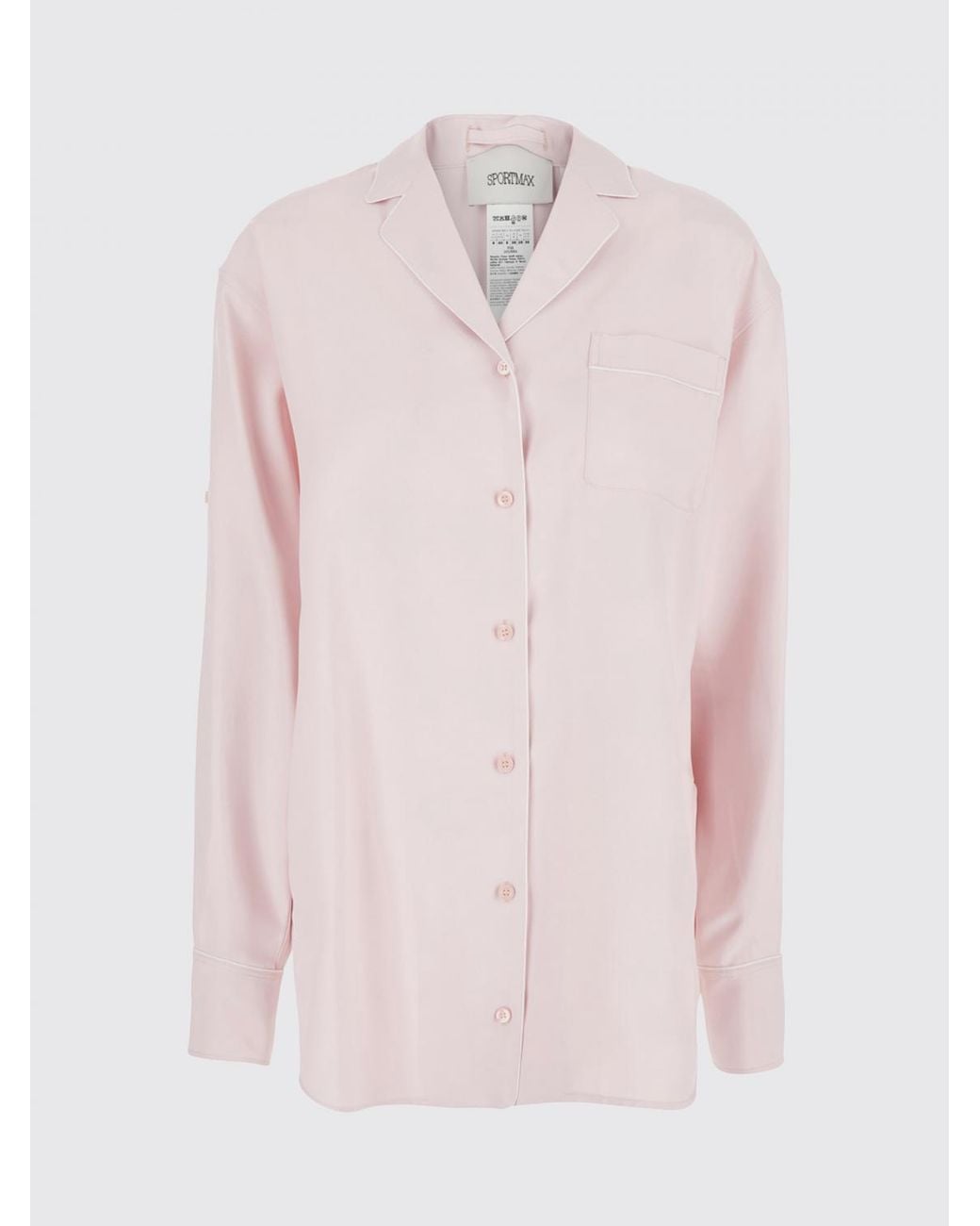 Sportmax White Relaxed Fit Satin Shirt With Cuban Collar