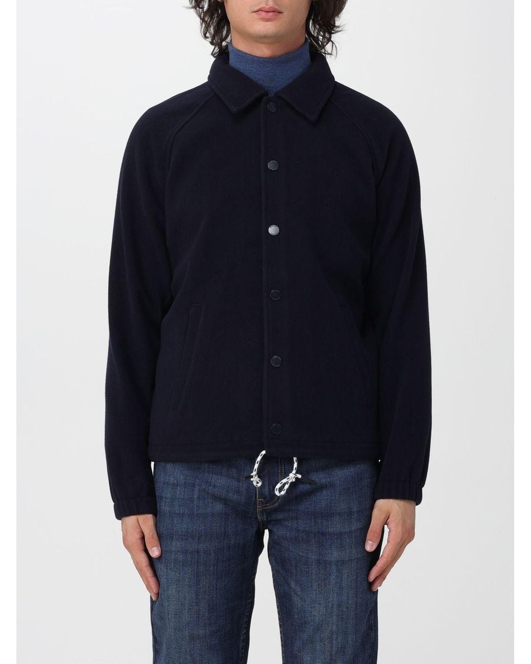 Sebago Blue Tender Wool Shirt Jacket With Snap Closure And Drawstring for men