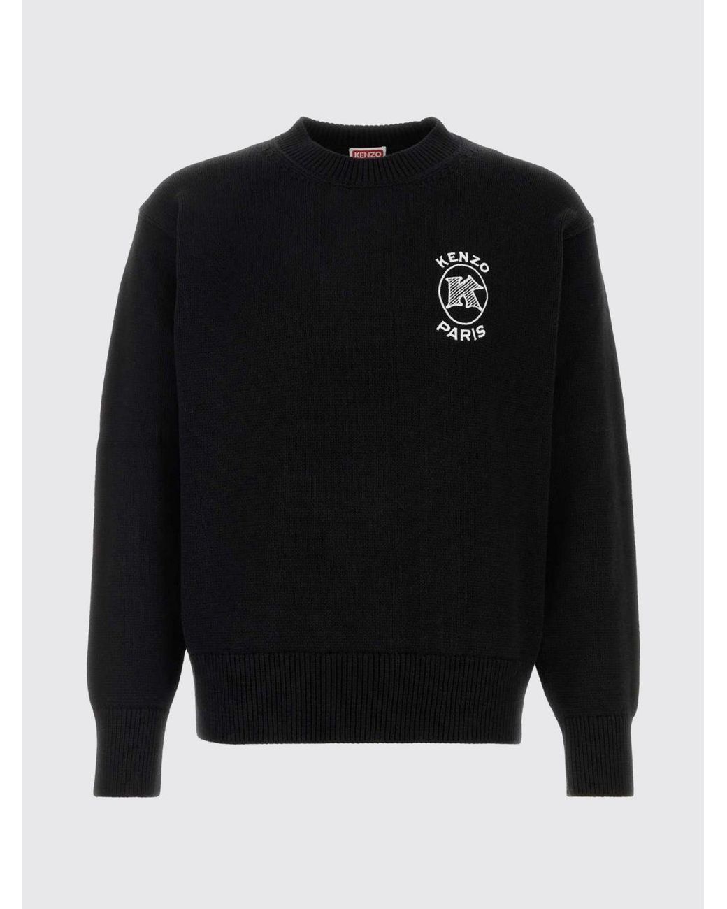 KENZO Black Crewneck Cotton Jumper With Contrast Embroidered Logo for men