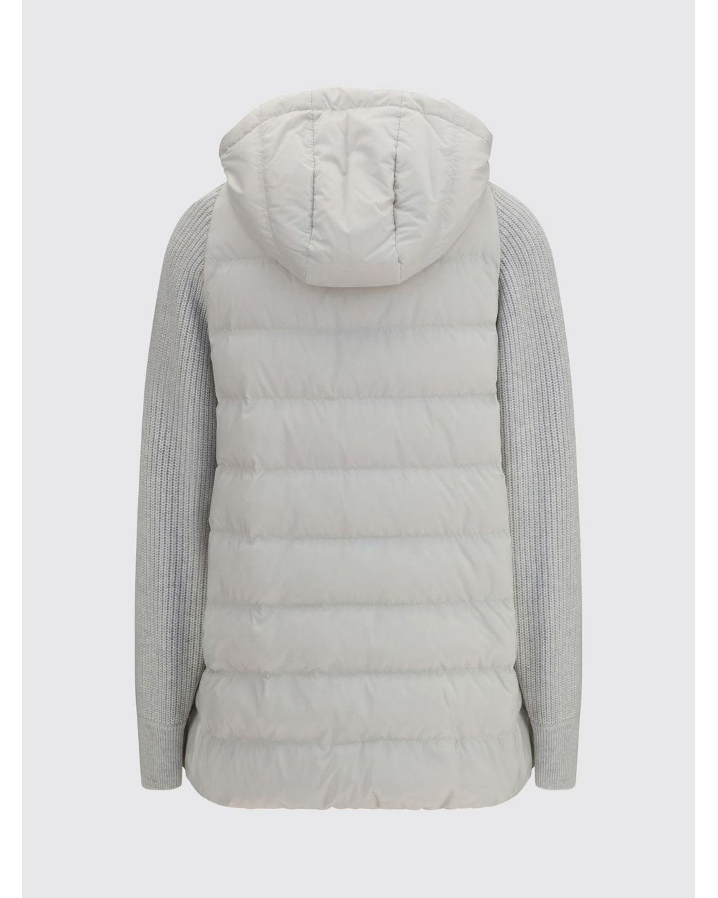 Brunello Cucinelli Gray Short Quilted Nylon Hooded Puffer Jacket With Zip Closure