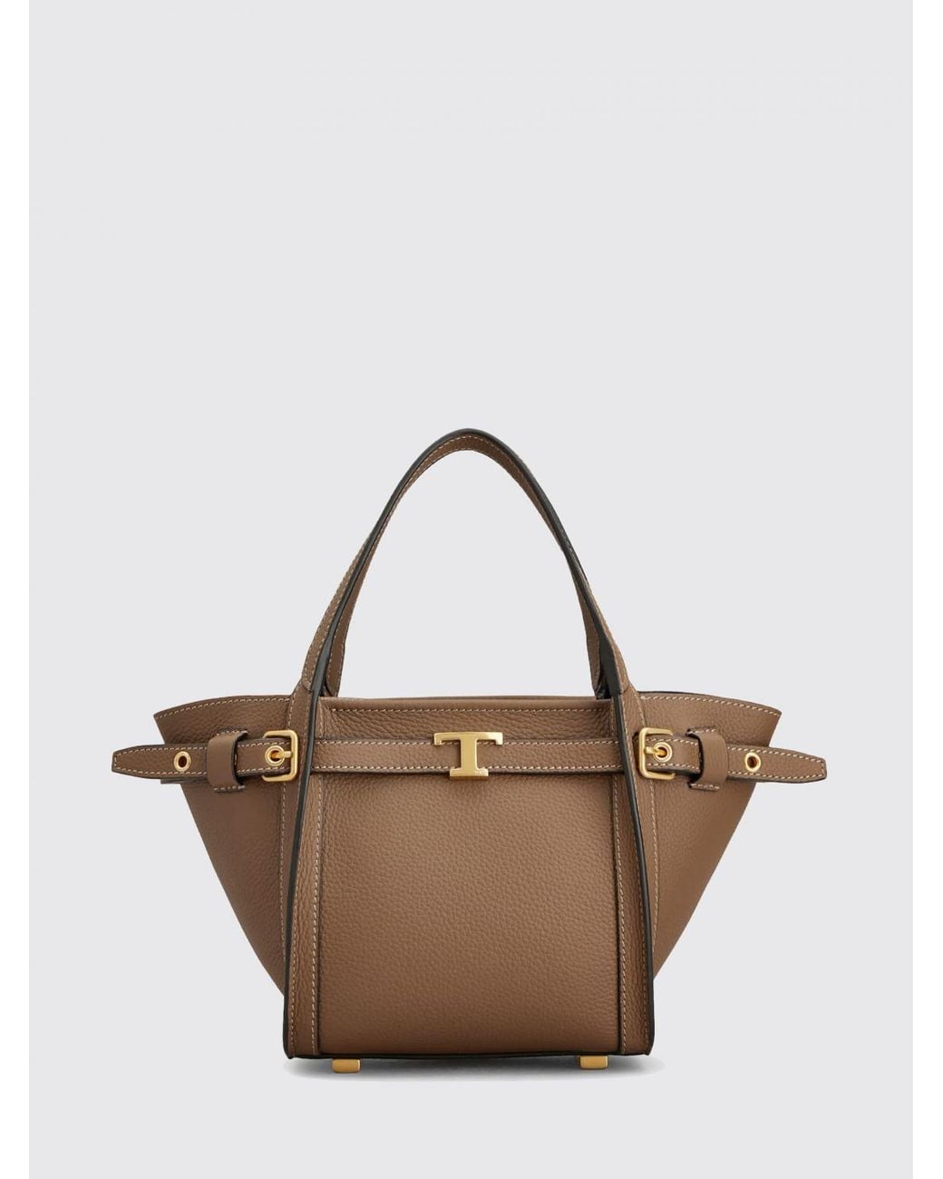 Tod's Natural T Signature Grained Calf Leather Handbag With Shoulder Strap