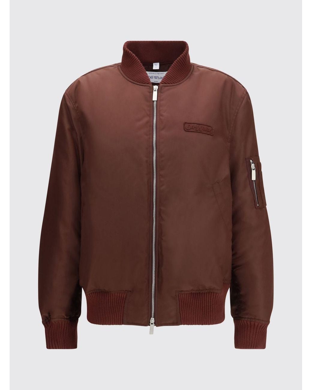 Off-White c/o Virgil Abloh Brown Cropped Nylon Bomber Jacket With Dropped Shoulders And Zip Closure