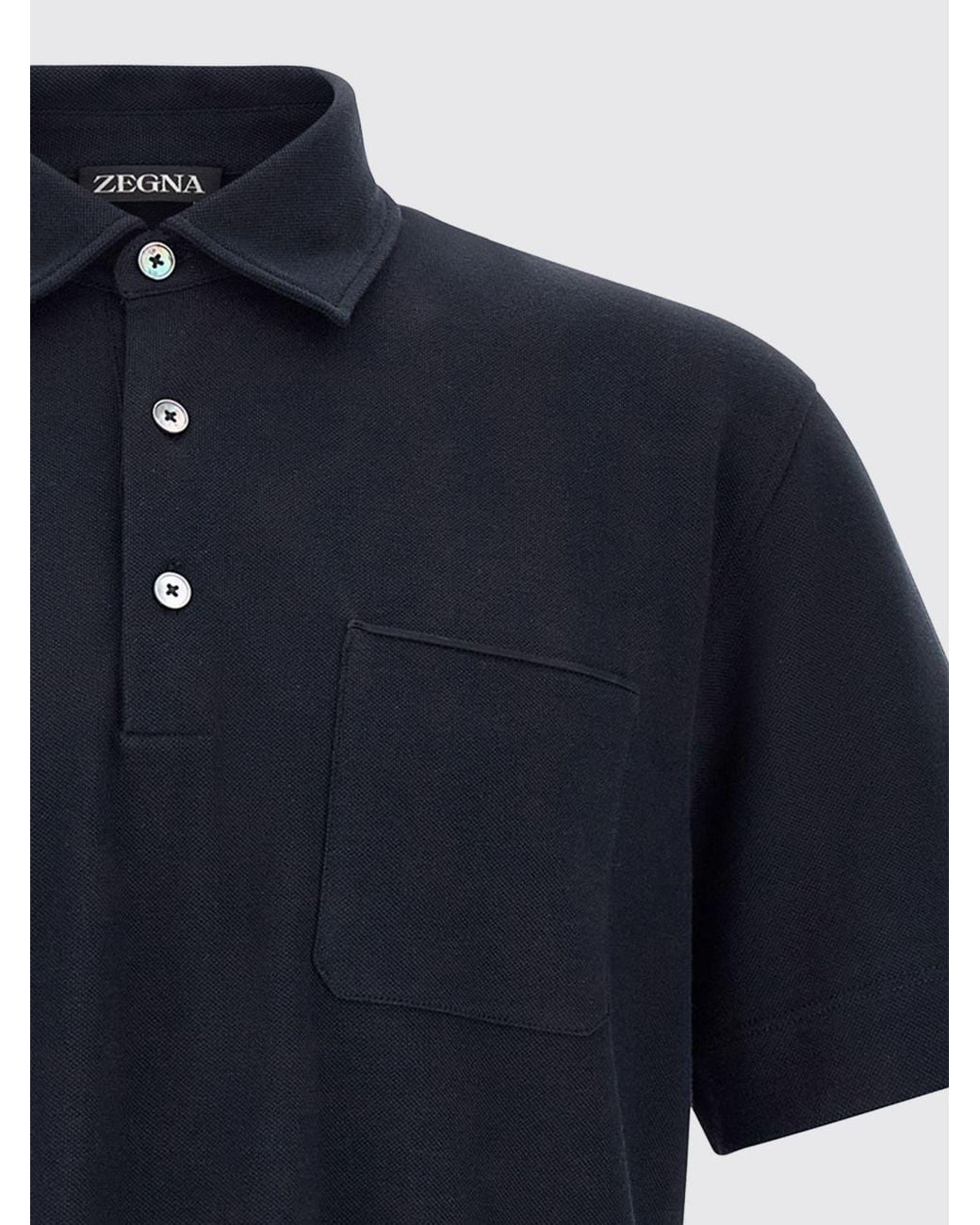 Zegna Blue Short-Sleeved Cotton Polo Shirt With Patch Pocket for men