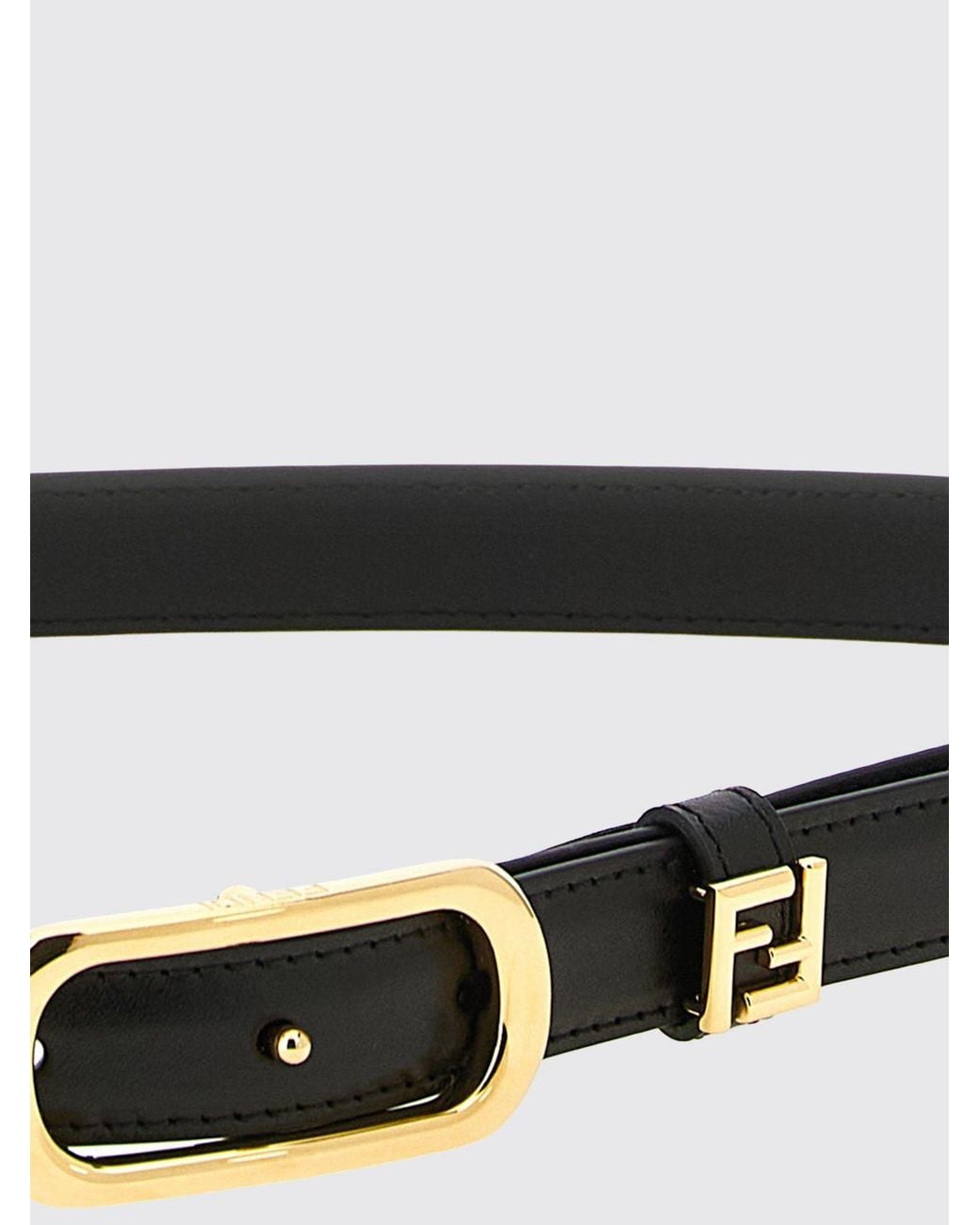 Fendi White Slim Calfskin Leather Belt With Metal Ff Monogram Buckle