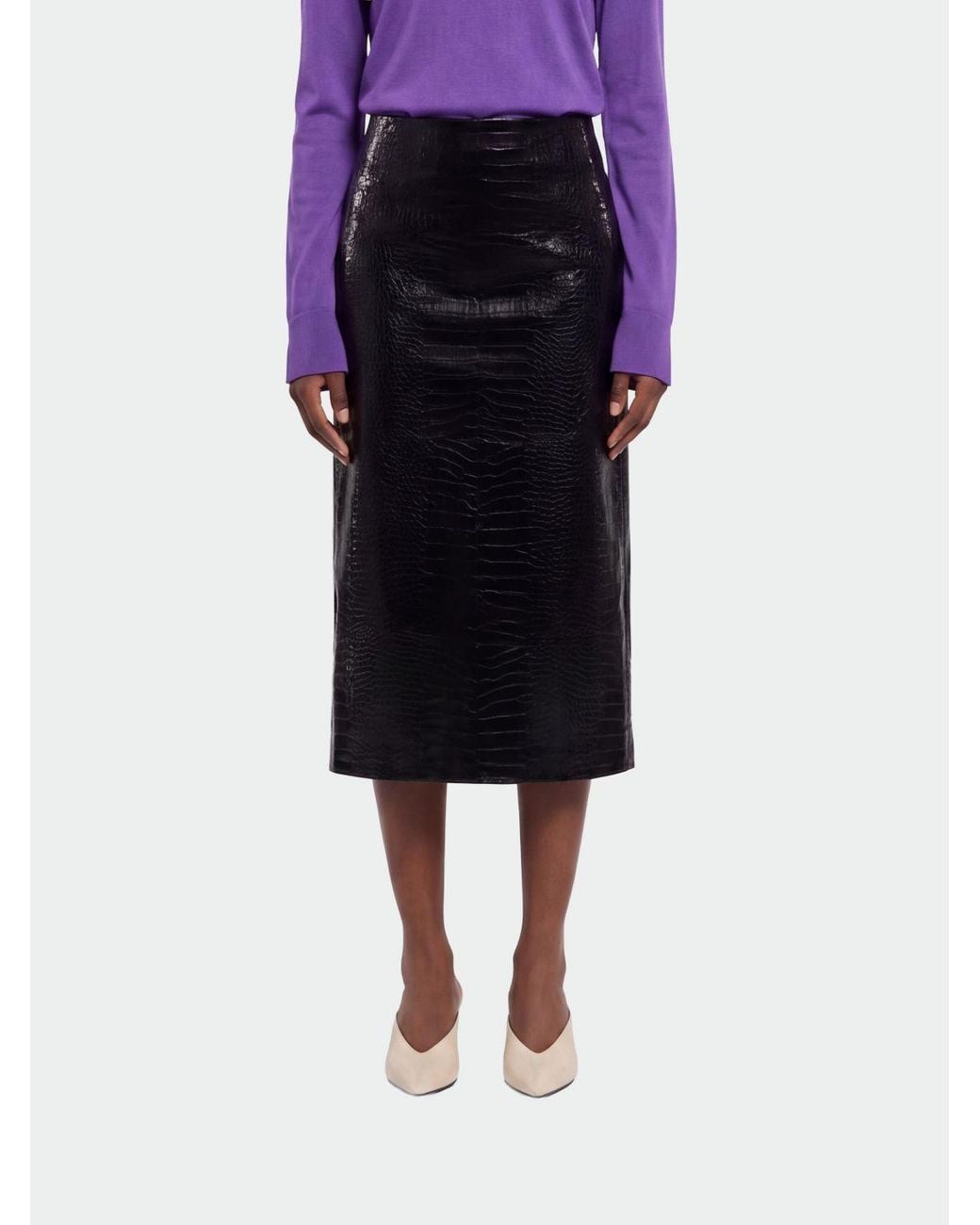 Gucci Black Python Print Leather Midi Skirt