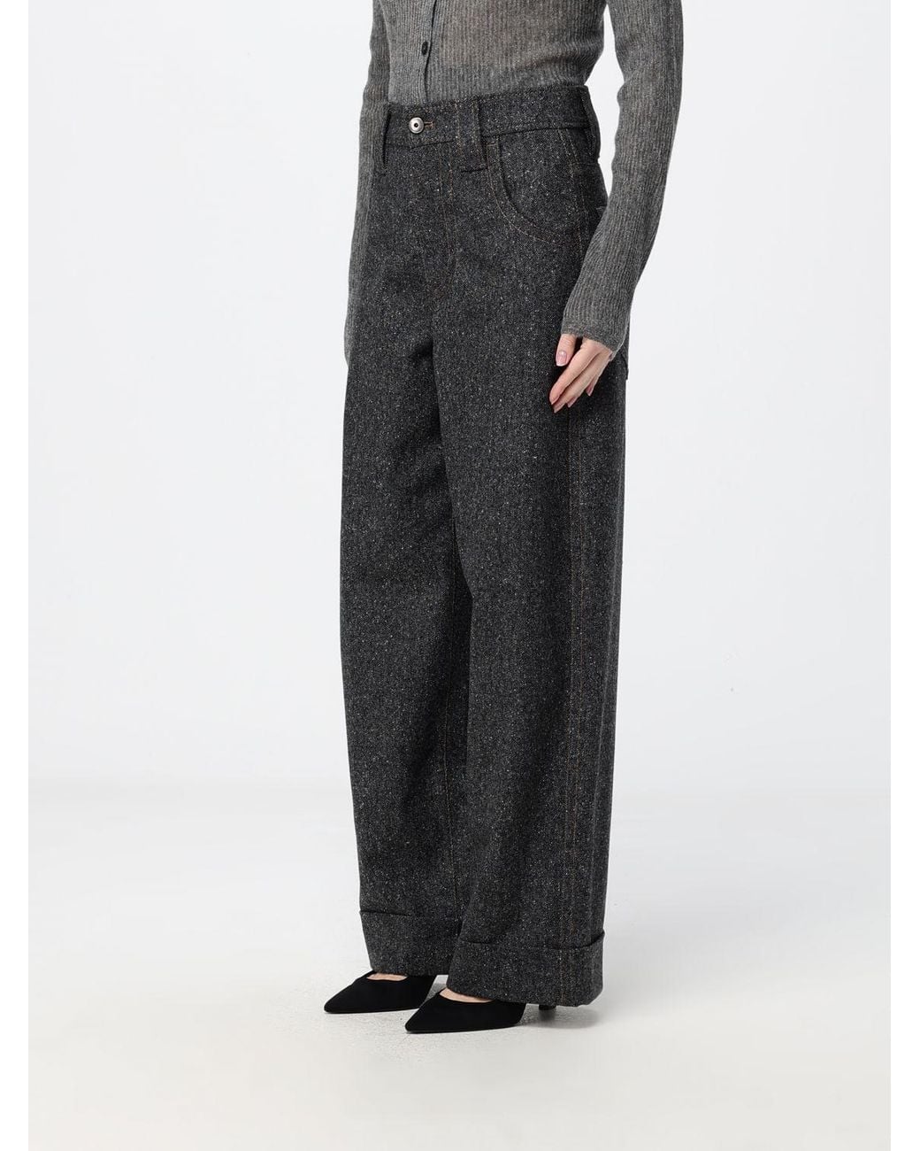 Brunello Cucinelli Black High-Waisted 5-Pocket Wool Blend Trousers