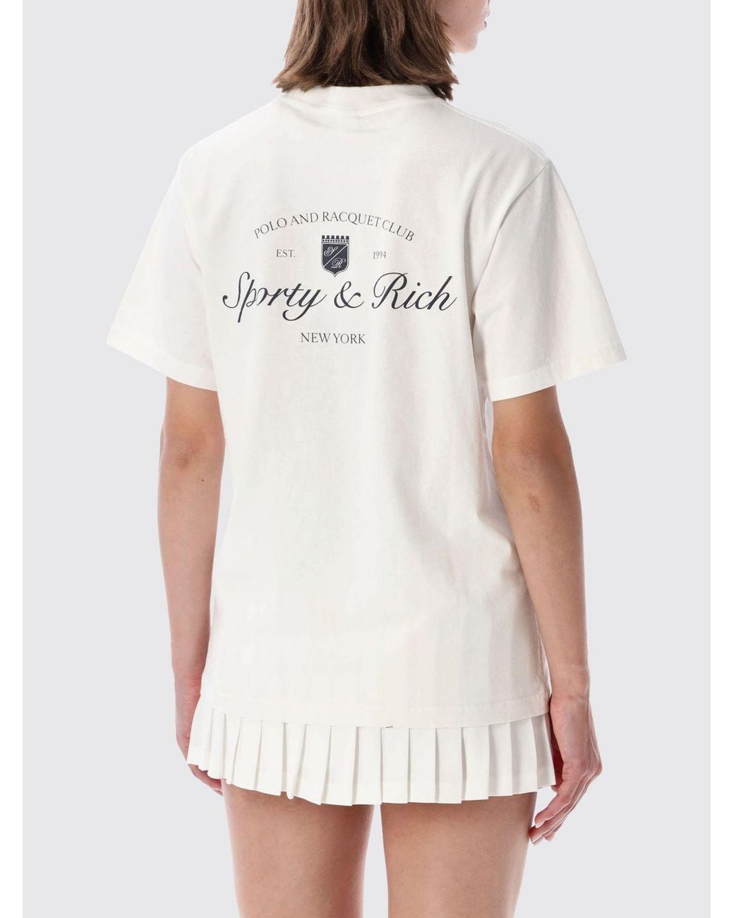 Sporty & Rich White Sporty &Amp Rich Striped Cotton T-Shirt With Crew Neck And Back Logo