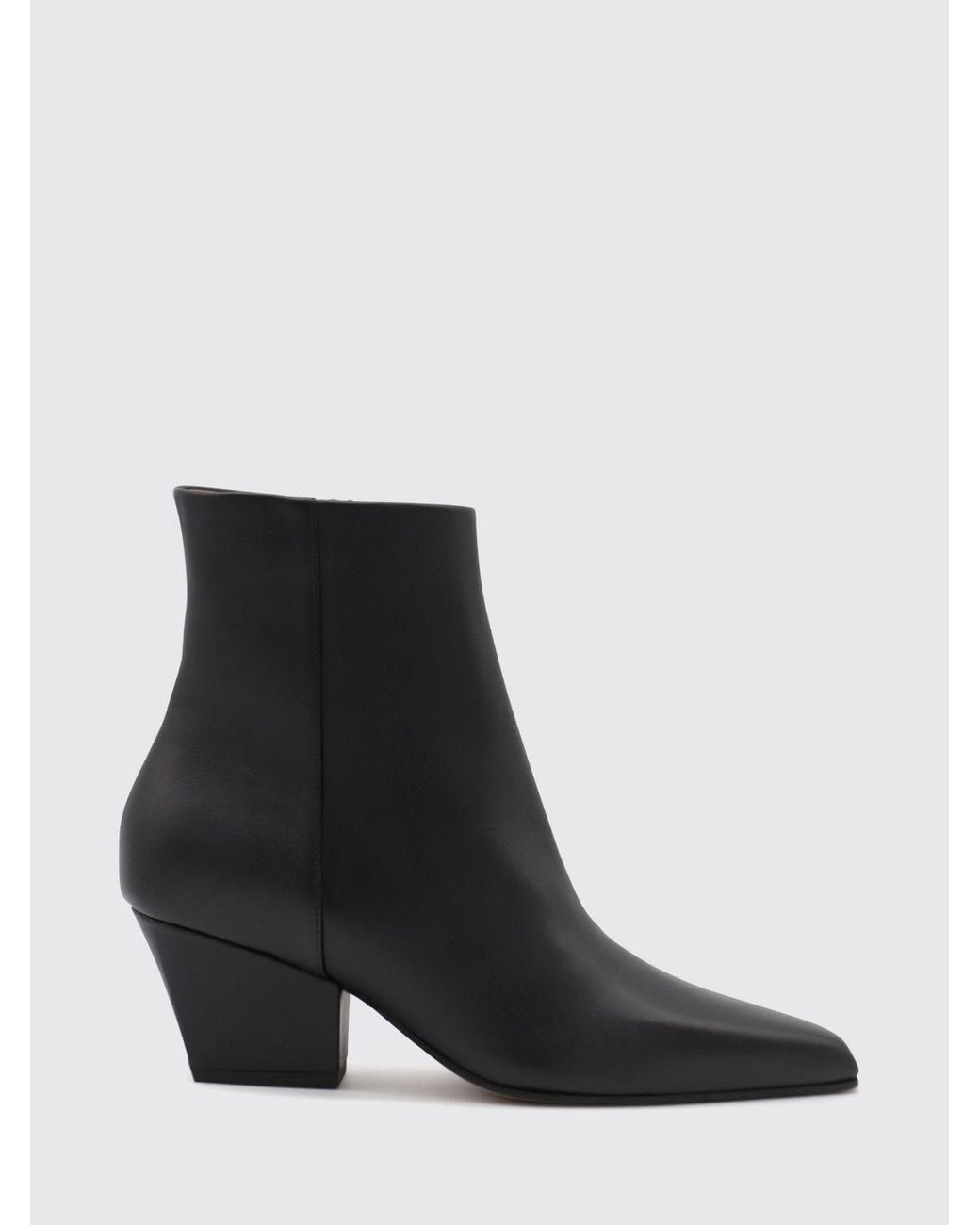 Paris Texas Black Jane Calf Leather Western Ankle Boots With Chunky Heel