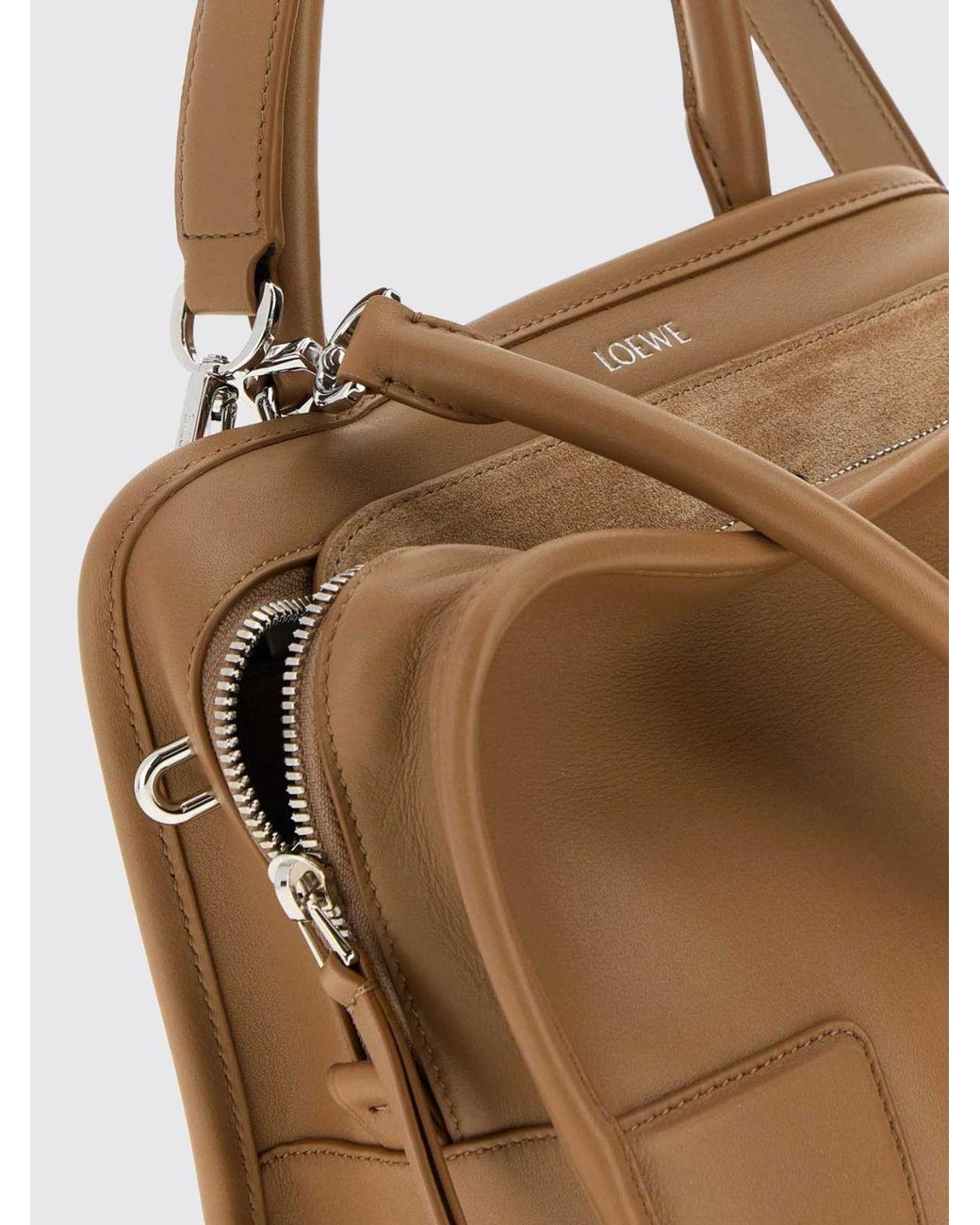 Loewe Brown Small Amazona Calfskin Leather Handbag With Embossed Logo