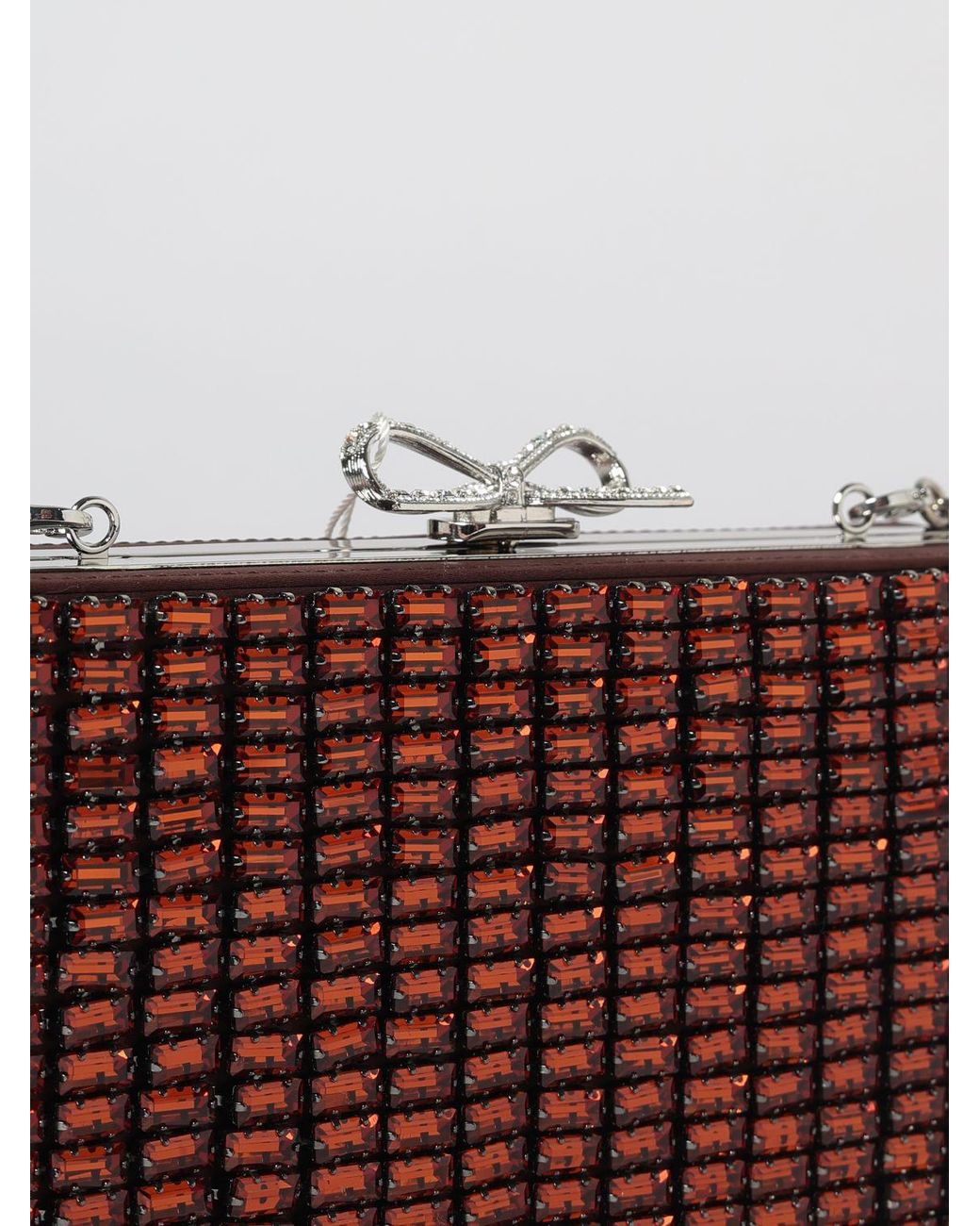 Self-Portrait Red Satin Mini Handbag With Crystal And Rhinestone Embroidery