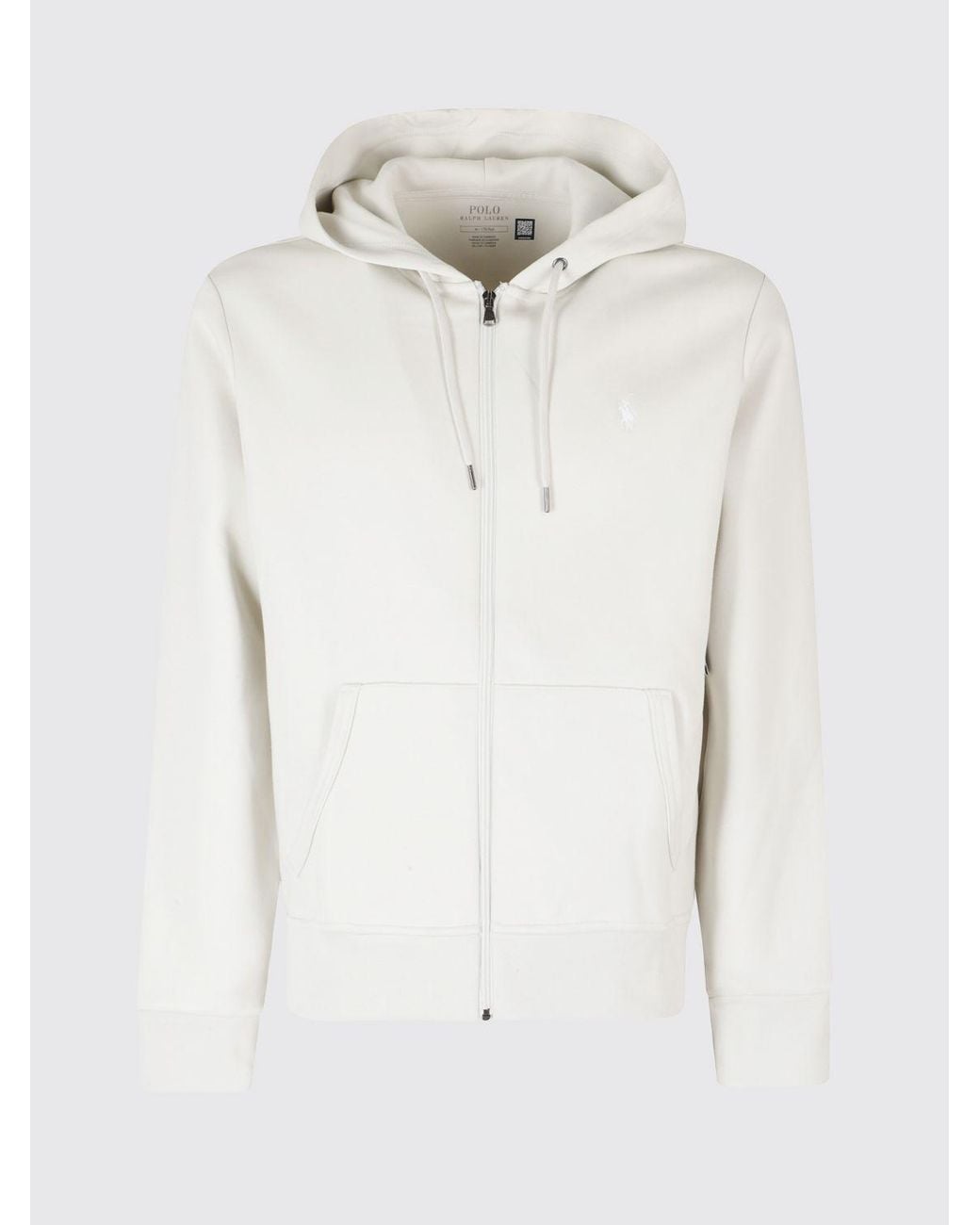 Polo Ralph Lauren White Cotton Blend Zip-Up Hoodie With Embroidered Pony Logo for men