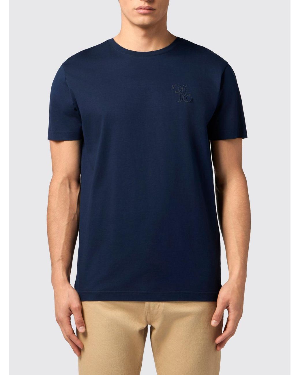 Billionaire Blue Slim Fit Cotton T-Shirt With Tone-On-Tone Embroidered Logo for men