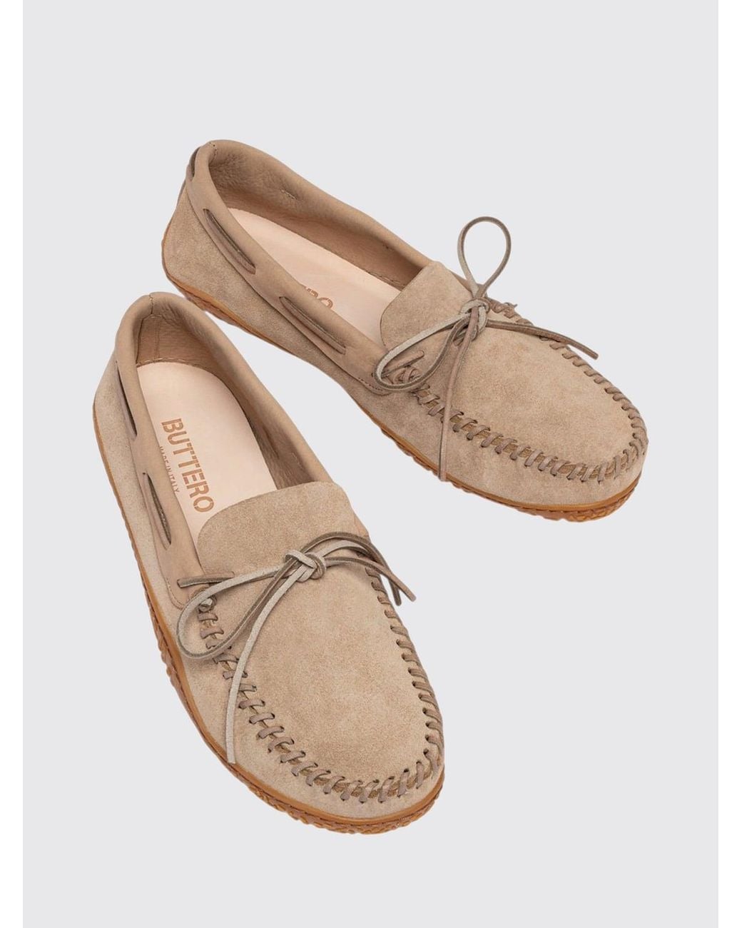 Buttero Brown Suede Boat Shoes With Vibram Sole And Thread Stitching