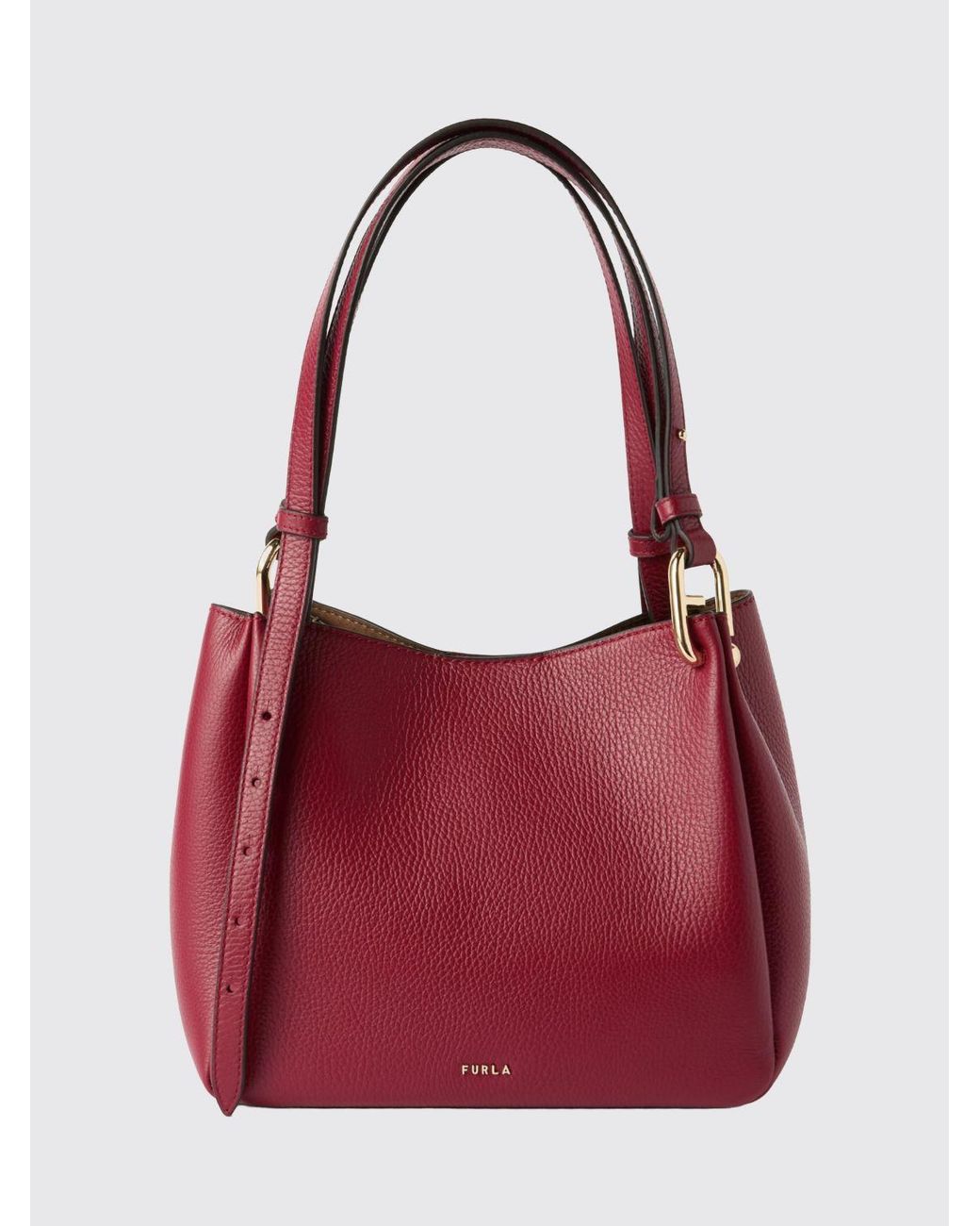 Furla Red Nuvola Grained Cowhide Leather Shoulder Bag With Double Adjustable Handles