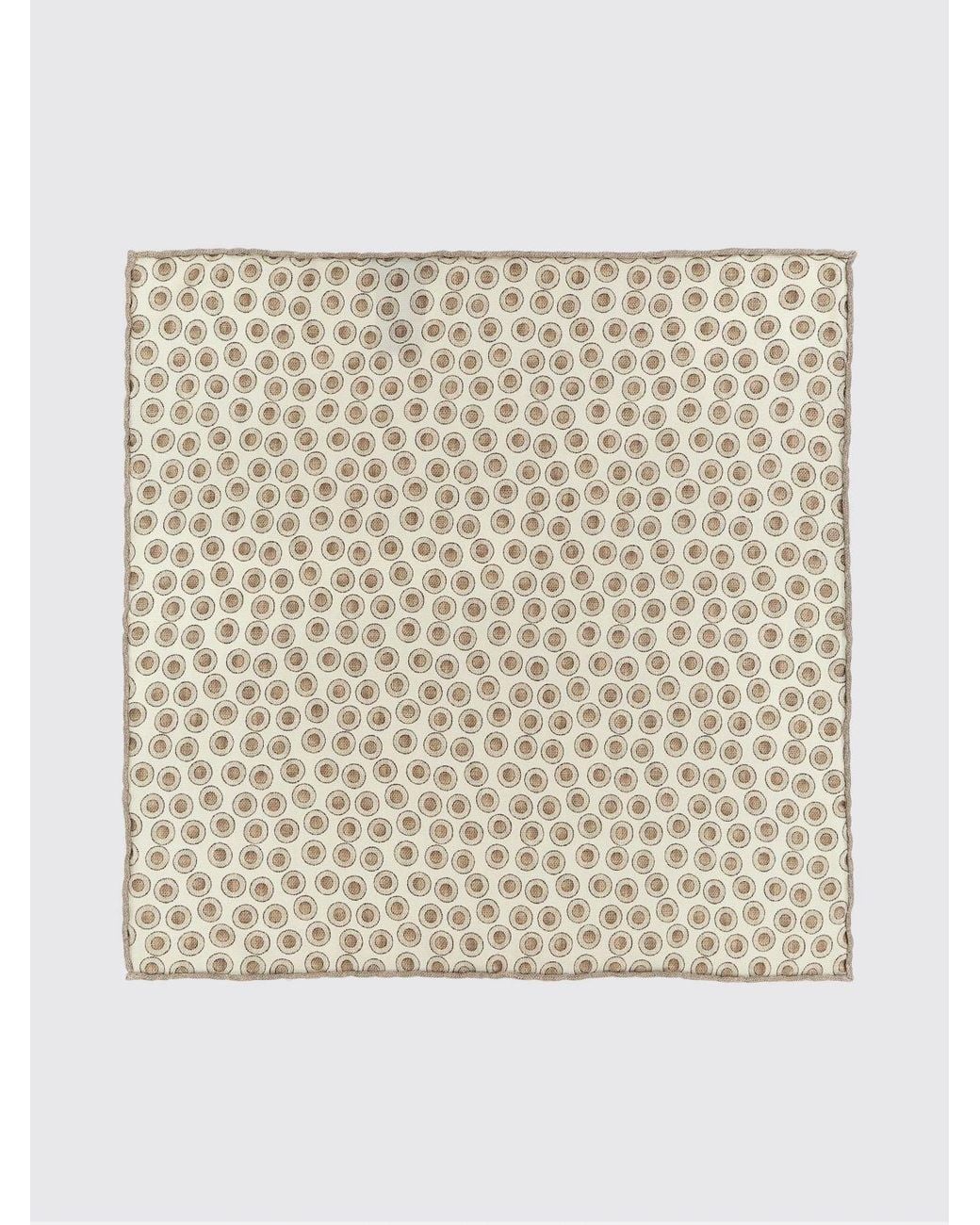 Brunello Cucinelli Natural Geometric Pattern Pure Silk Pocket Square for men