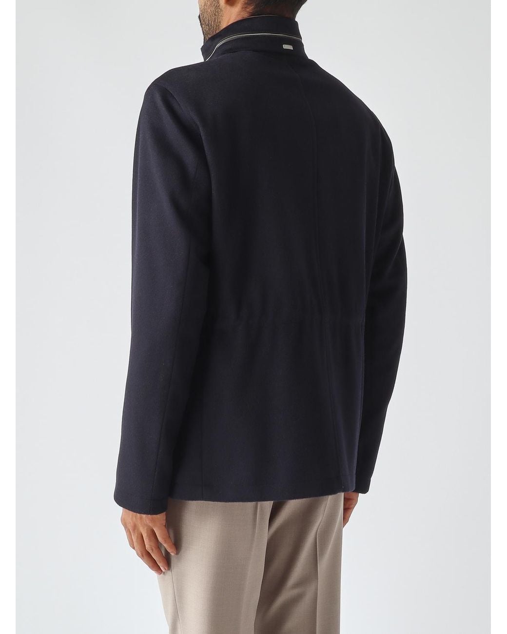 Herno Blue Virgin Wool And Cashmere Shirt Jacket With Detachable Hood for men