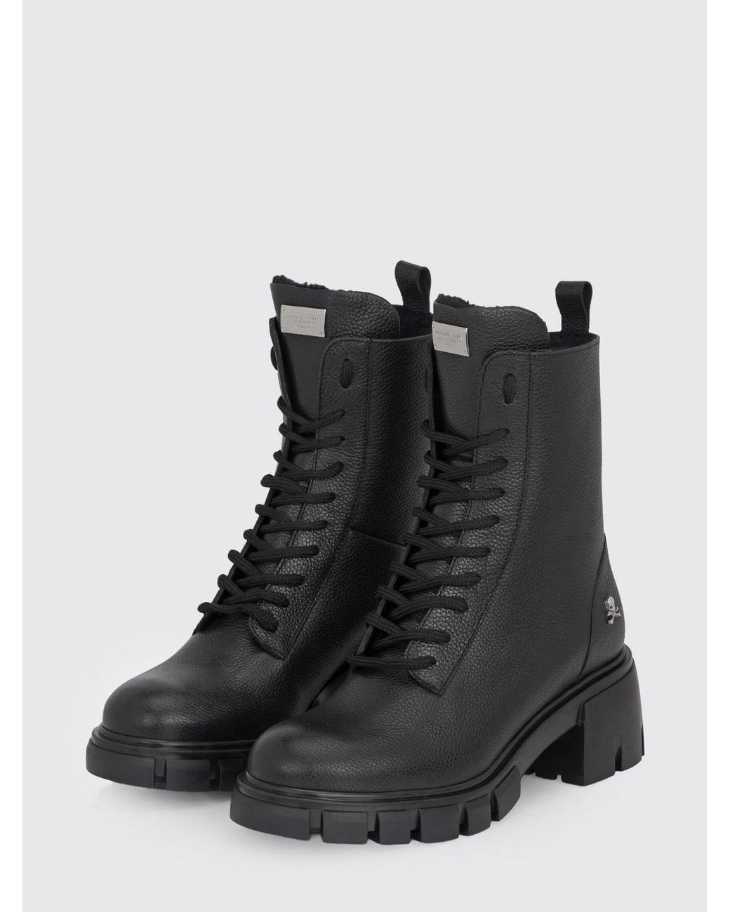 Philipp Plein Black Lace-Up Combat Boots