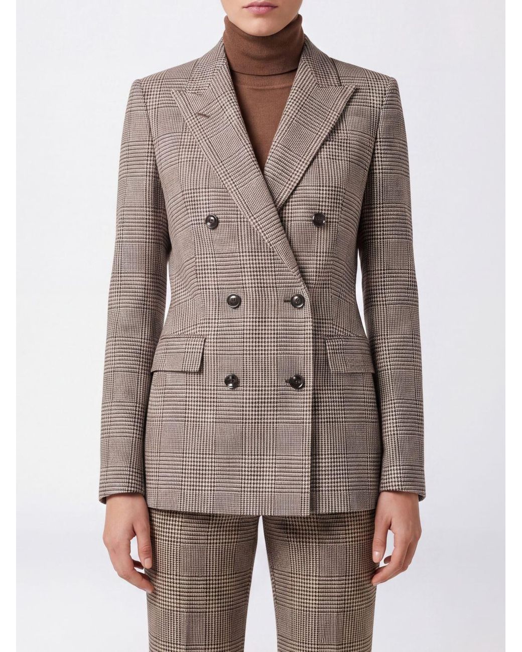 Tagliatore Brown Houndstooth Double-Breasted Polyester Blend Blazer