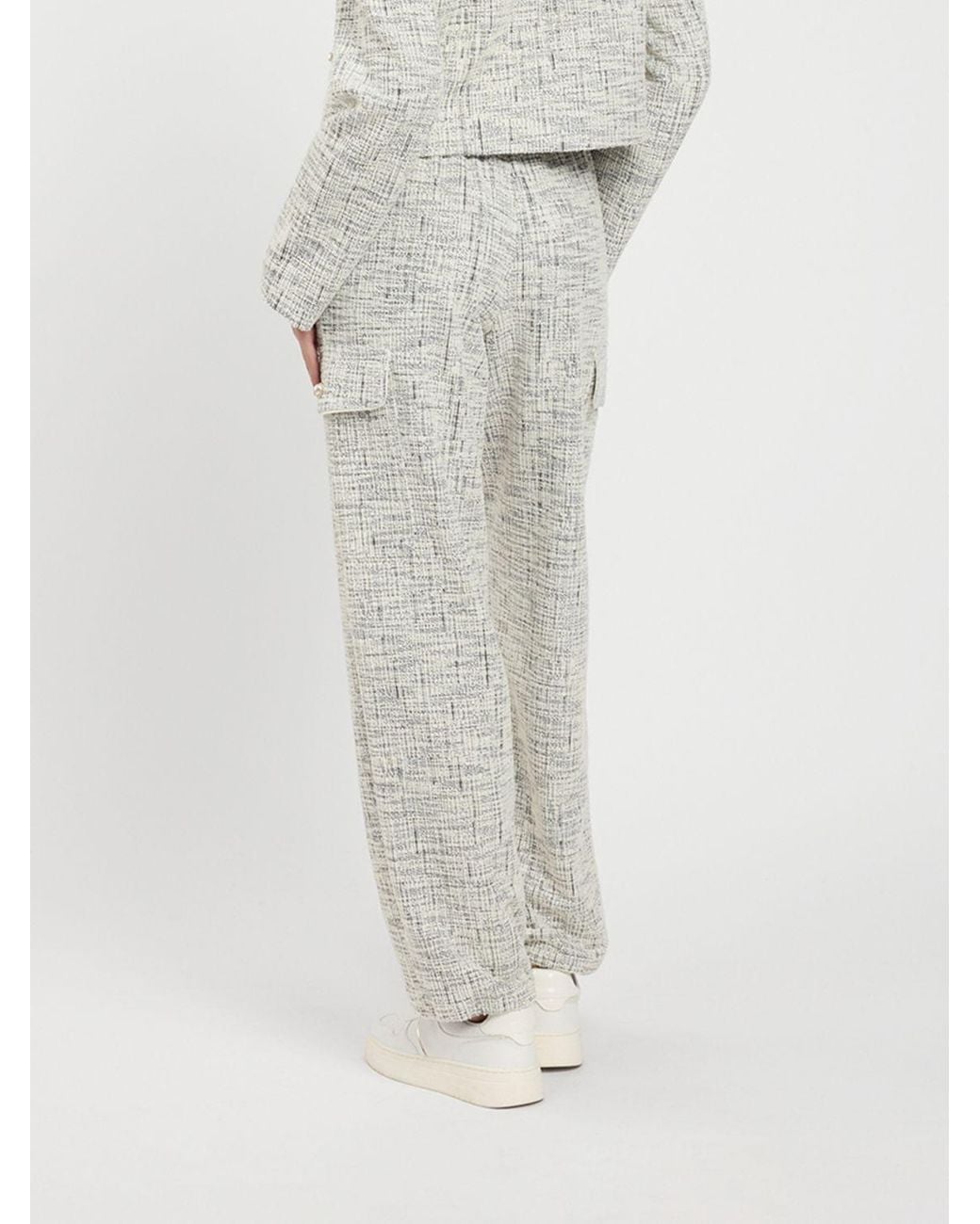 Twinset White Cotton Blend Cargo Trousers With Drawstring And Sequin Appliqué