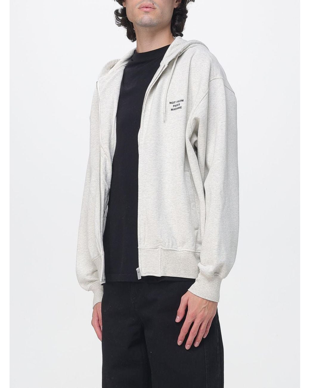 Drole de Monsieur White Zipped Cotton Hoodie With Contrast Logo for men