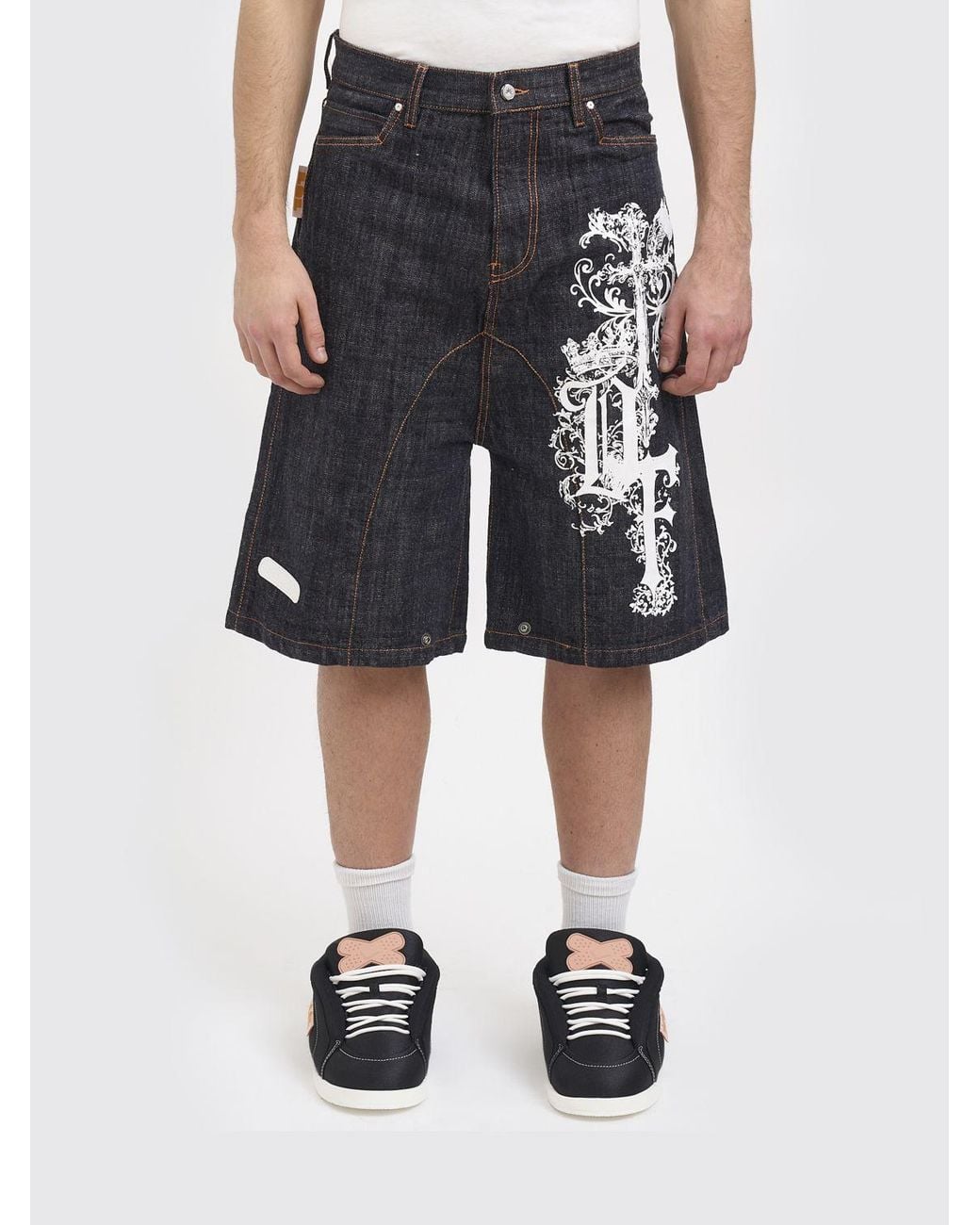 PDF Black Cotton Denim Shorts for men