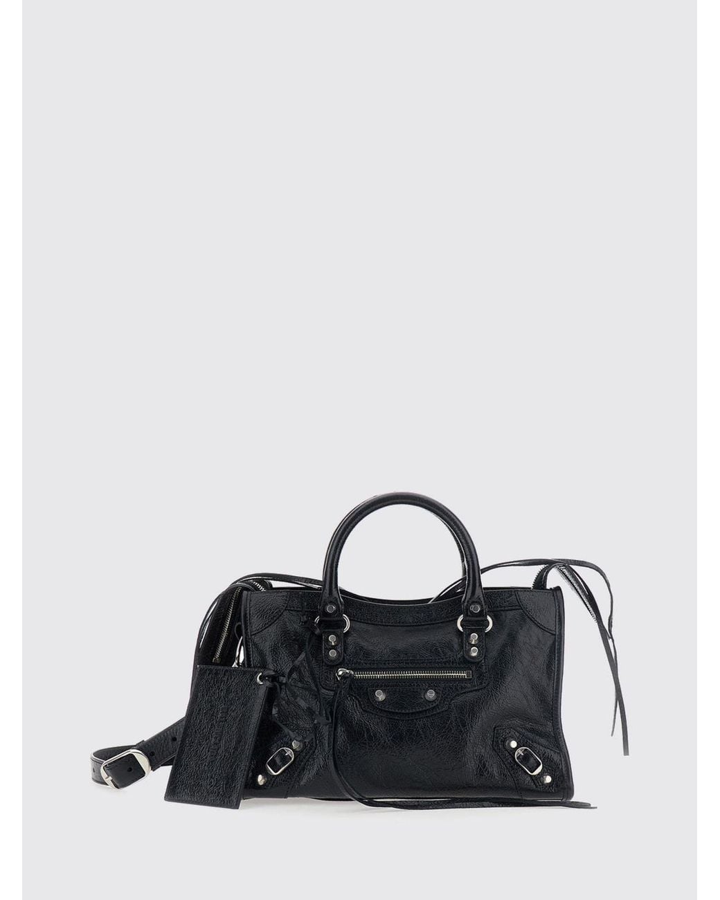 Balenciaga Black Le City Studded Arena Lambskin Handbag With Shoulder Strap