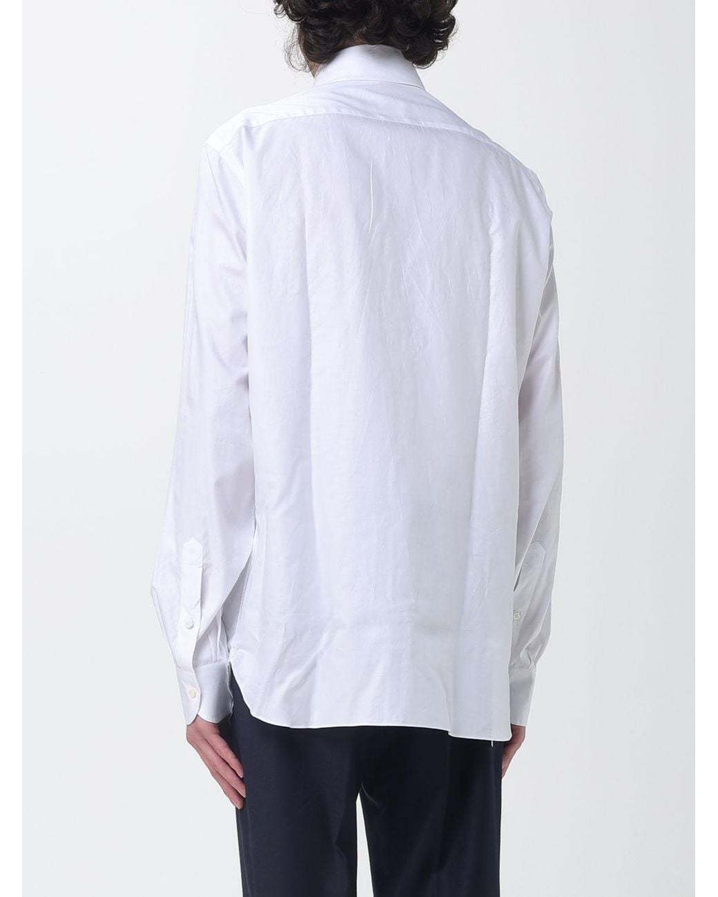 Luigi Borrelli Napoli White Luciano Long-Sleeve Cotton Poplin Shirt With French Collar for men