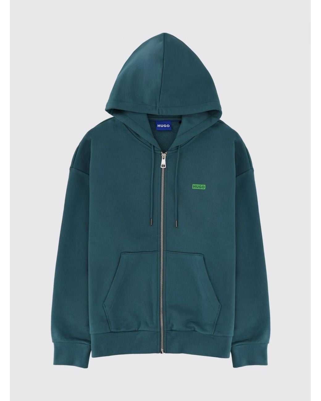 HUGO Blue Cotton Hoodie With Zip for men