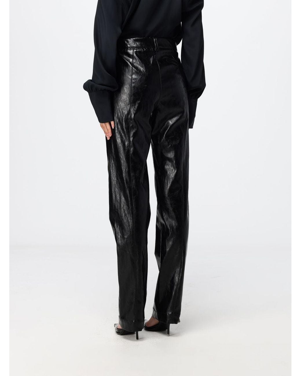 FEDERICA TOSI Black High-Waisted Straight Faux Leather Trousers