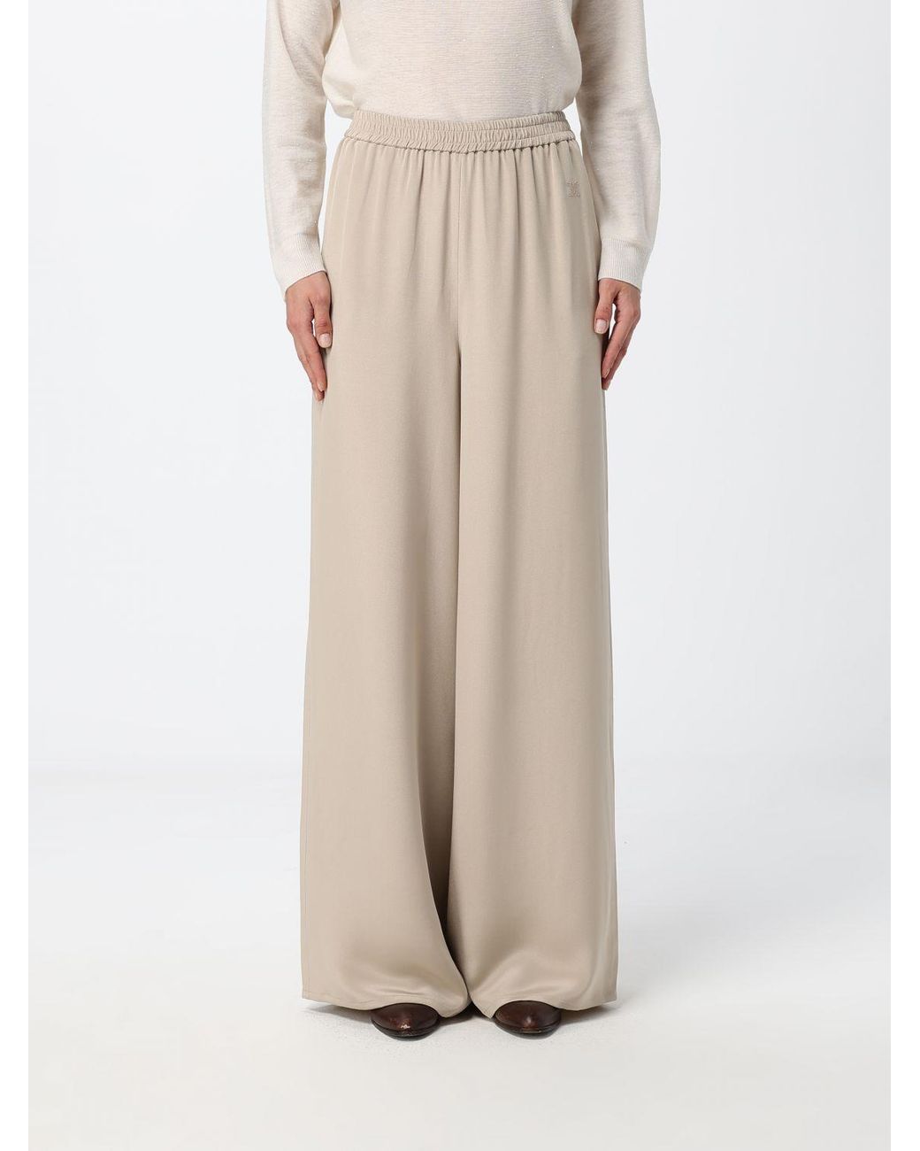Max Mara Natural Volontà High-Waisted Silk Palazzo Trousers With Elastic Waist