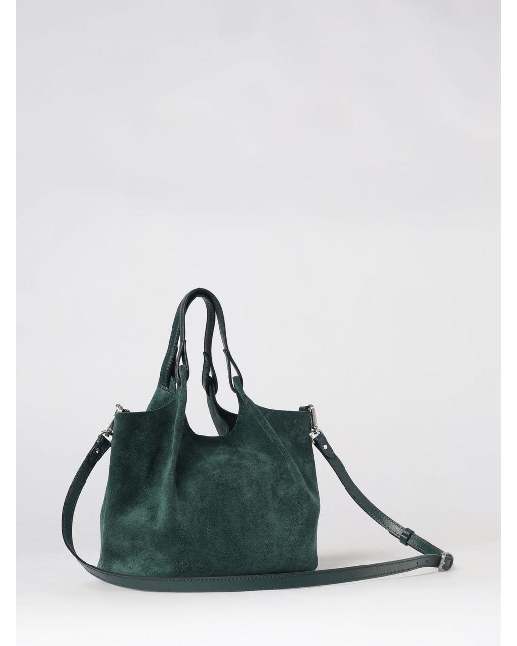 Gianni Chiarini Green Dua Suede Calfskin Handbag With Double Handle And Laminated Logo