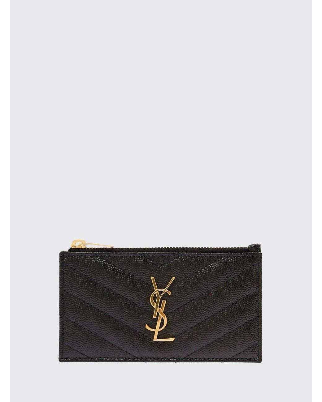 Saint Laurent Black Cassandre Grain De Poudre Leather Credit Card Holder
