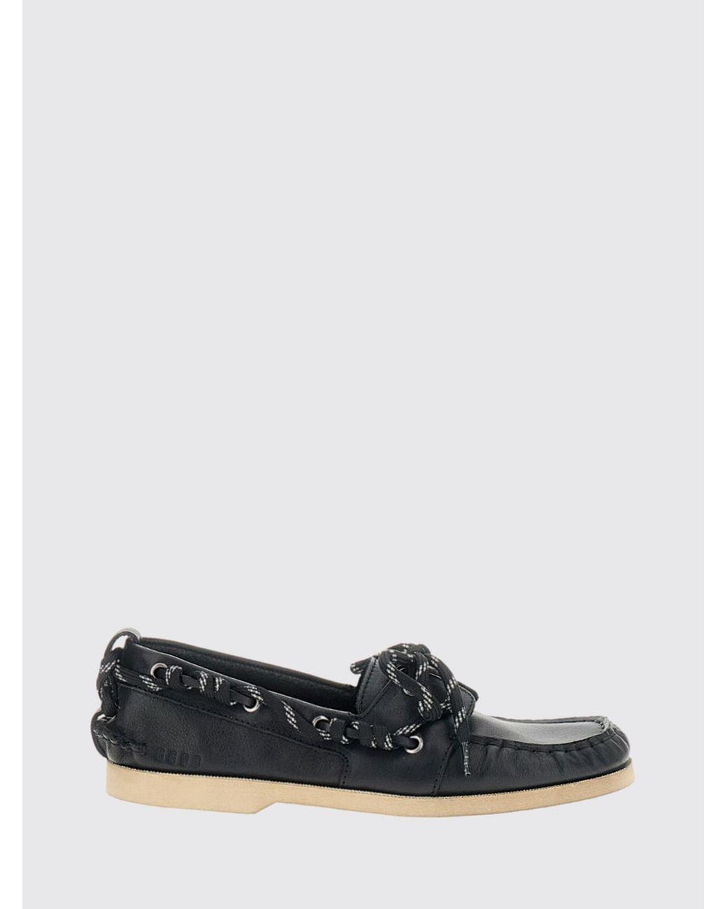 Golden Goose Deluxe Brand White Smooth Leather Boat Shoes With Raised Apron Toe And Embossed Logo