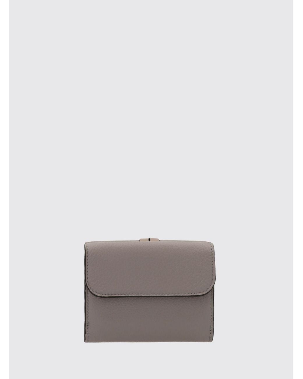 Chloé Gray ChloÉ Calfskin Leather Trifold Wallet With Logo Charm