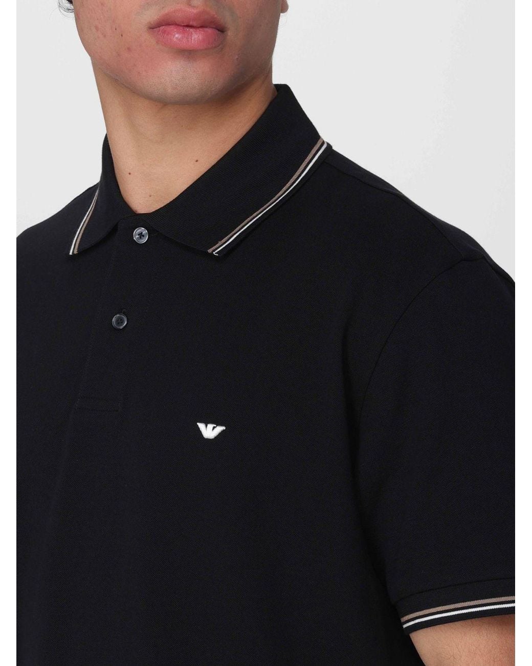 Emporio Armani Black Stretch Cotton Polo Shirt for men