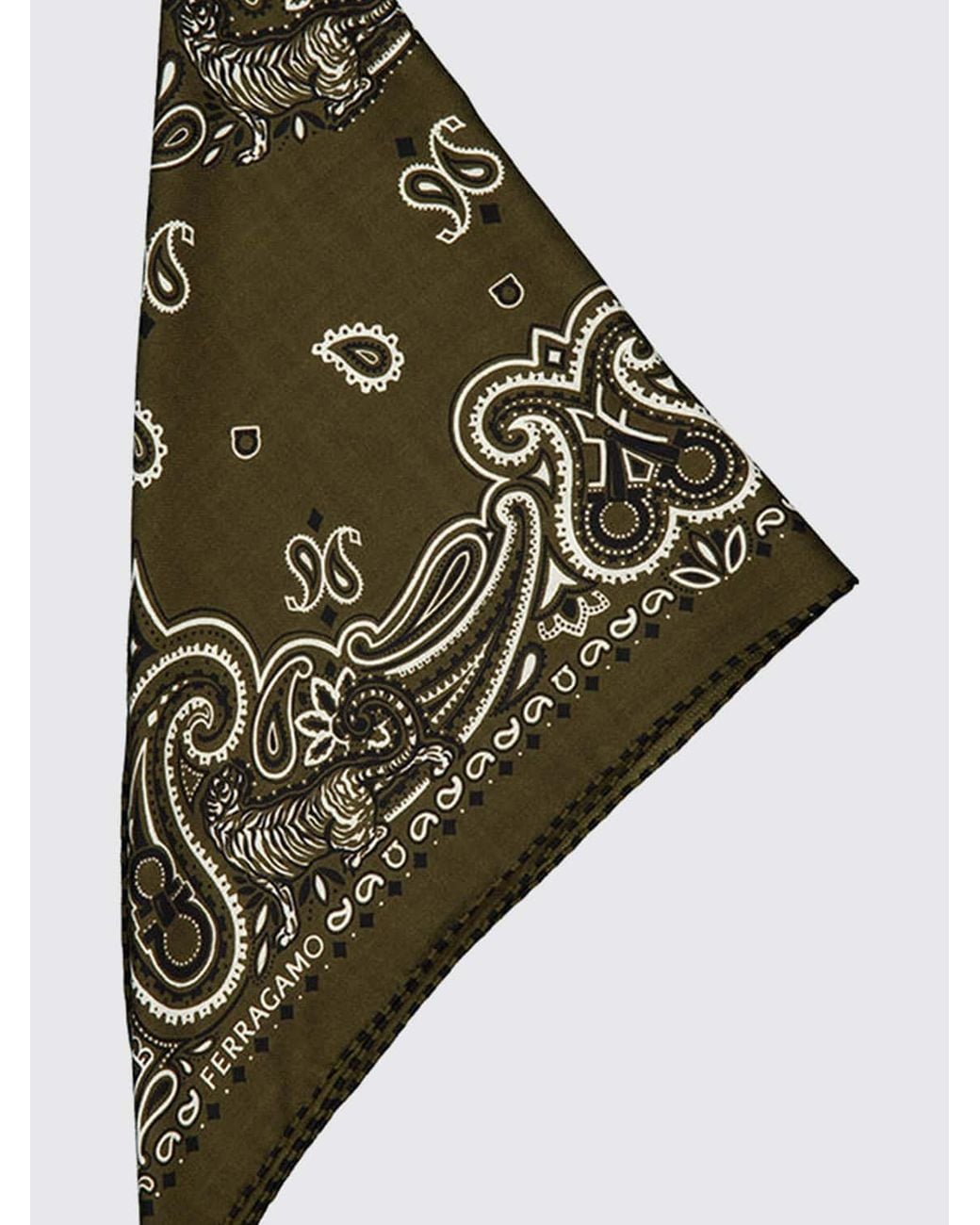Ferragamo Natural Arabesque Cashmere And Wool Triangle Scarf With Logo for men