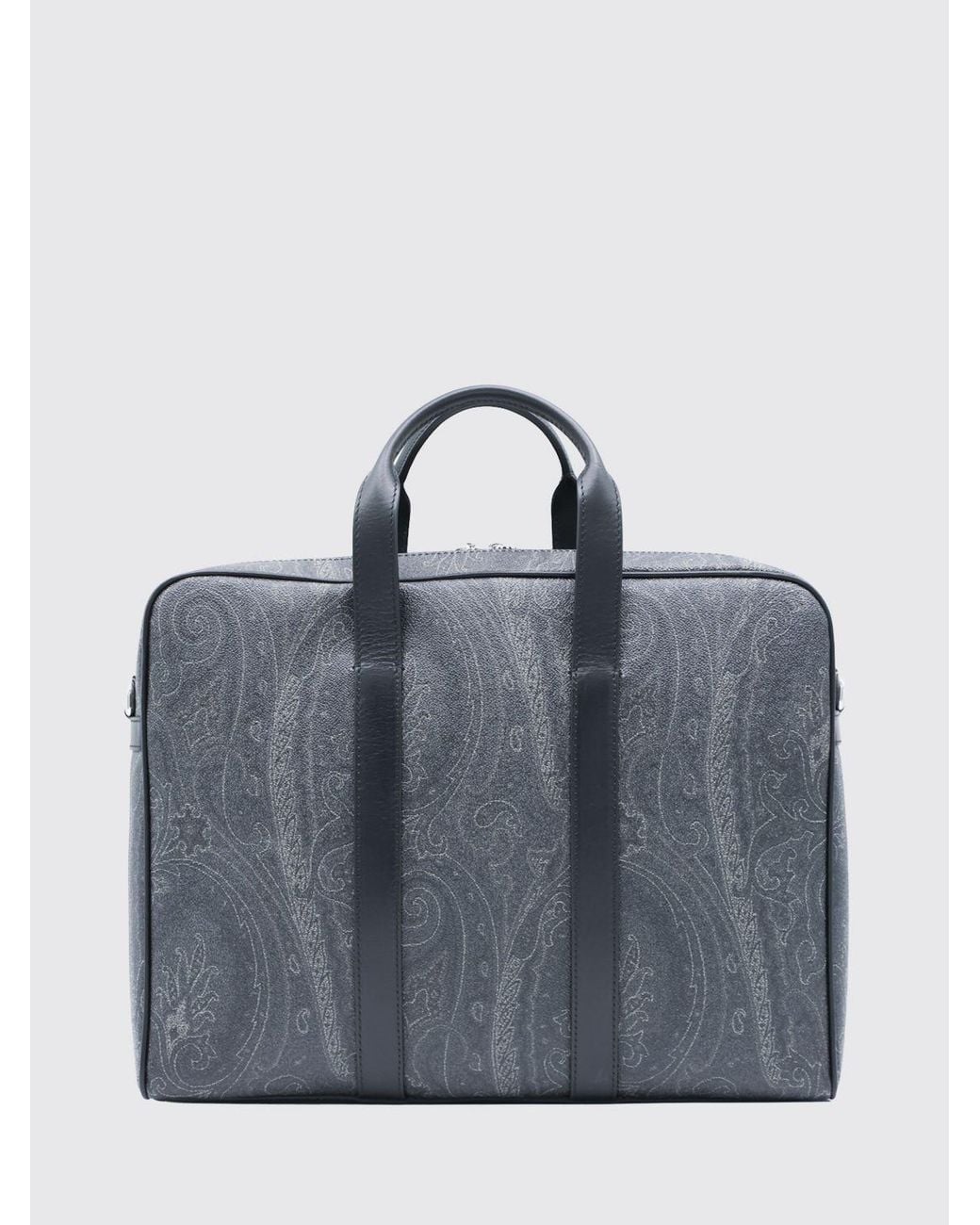 Etro Gray Arnica Paisley Coated Cotton Briefcase With Leather Handles for men